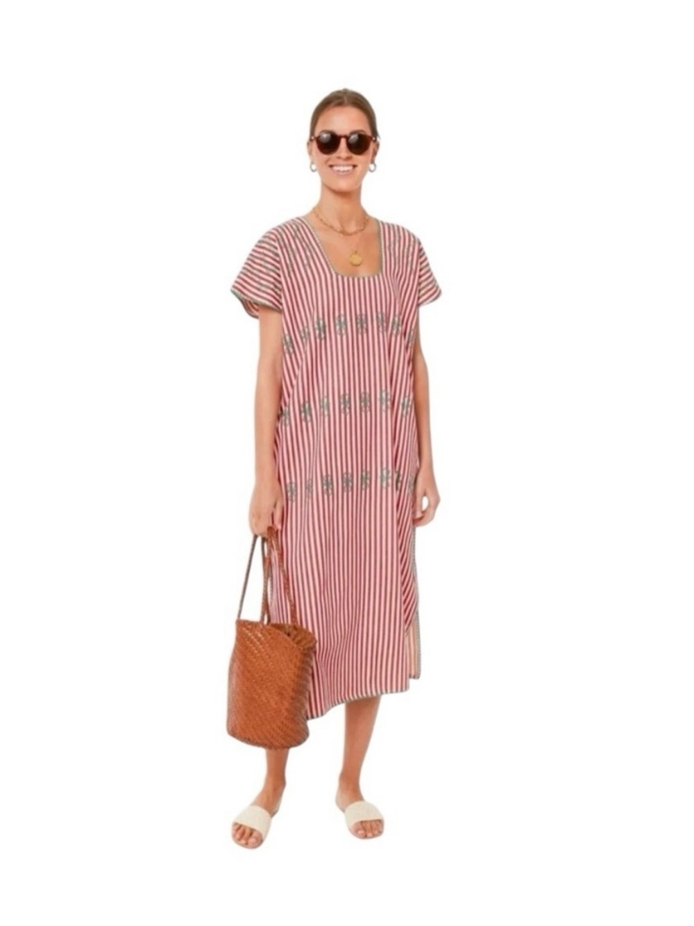 Tuckernuck Red and White Striped Embroidered Maxi Dress